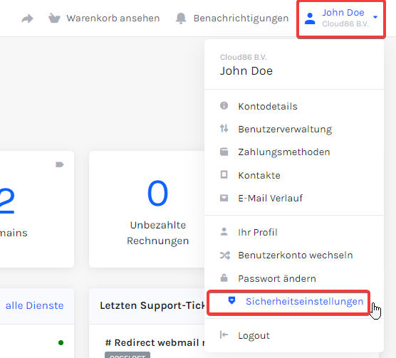 My Cloud86: Account, security settings (DE).png