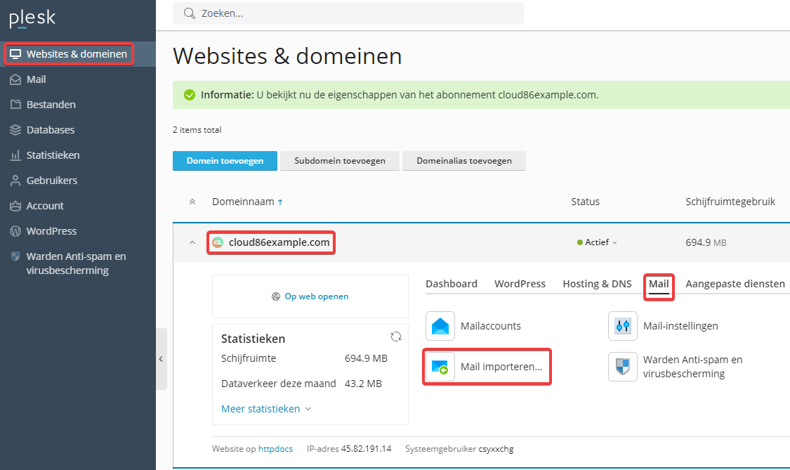 Plesk: Websites & domeinen, mail import (NL).png