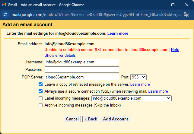 Gmail: Setup IMAP Add an email account, SSL error (ALL).png