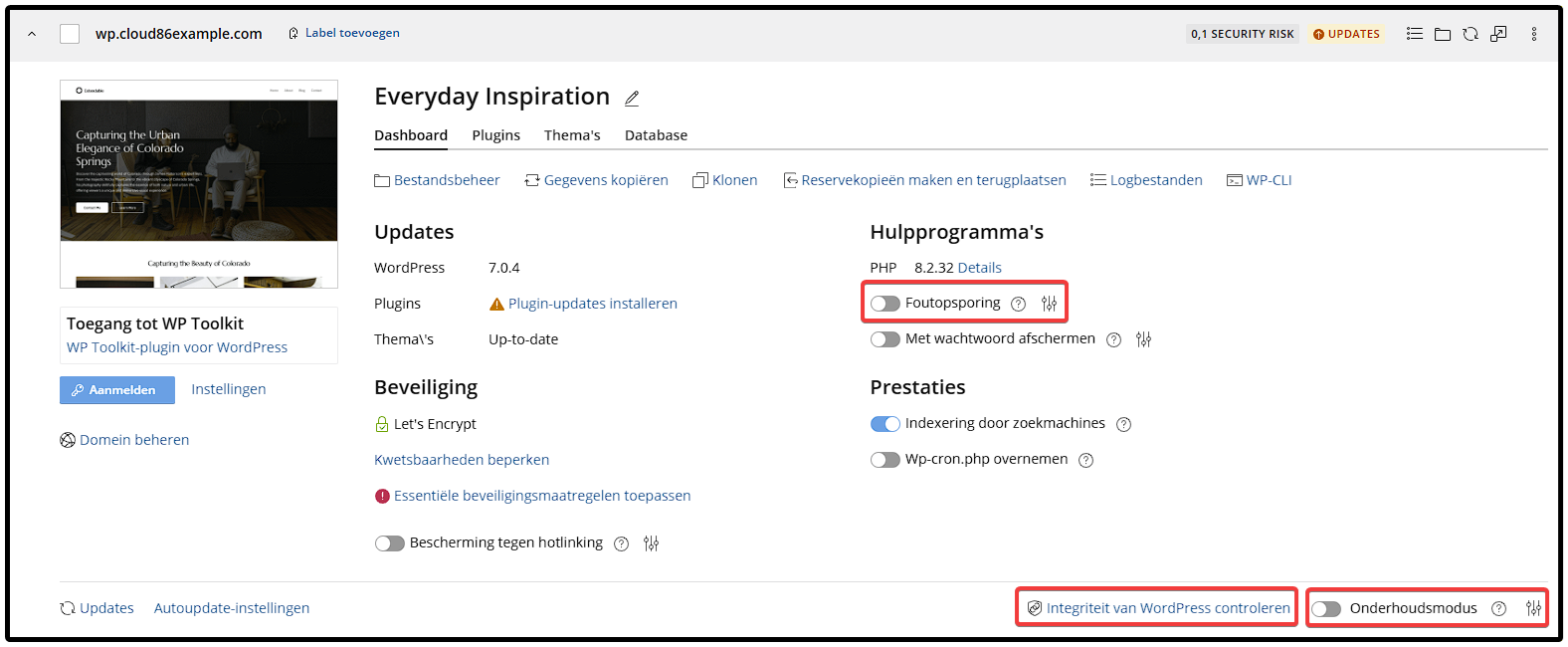 NL Plesk, WP Toolkit, debugging and maintenance mode.png